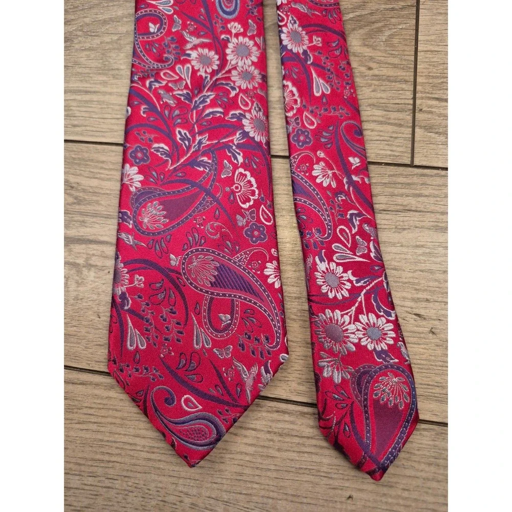 Canali 1934 Italy Mens Silk Tie Pink Red Purple Floral Paisley Recent‎ Necktie